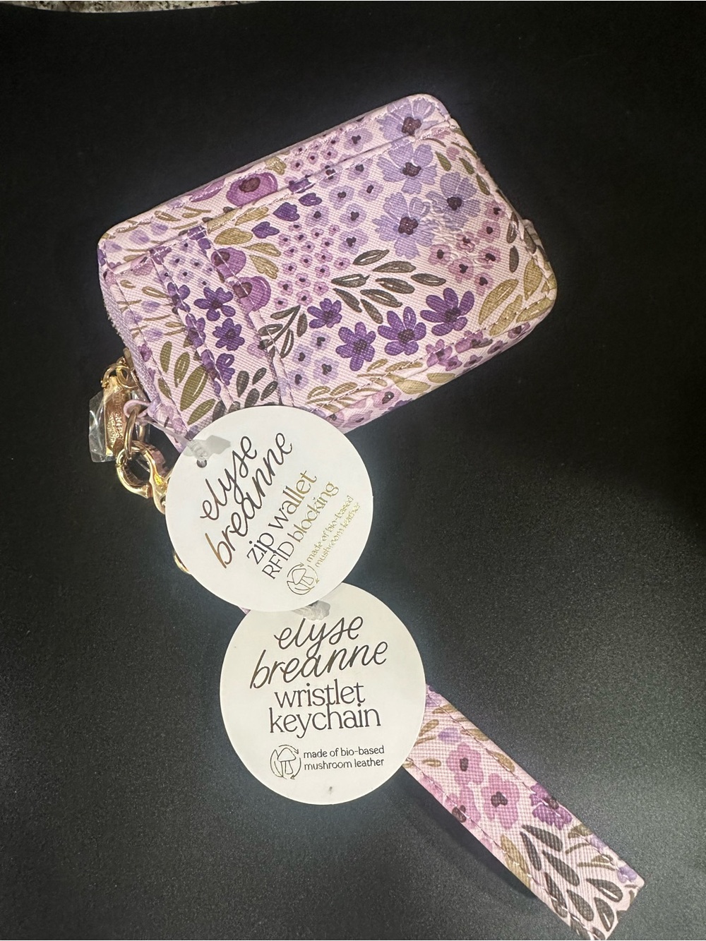 Elyse Breanne Lavender Floral Zip Wallet with Matching Wristlet